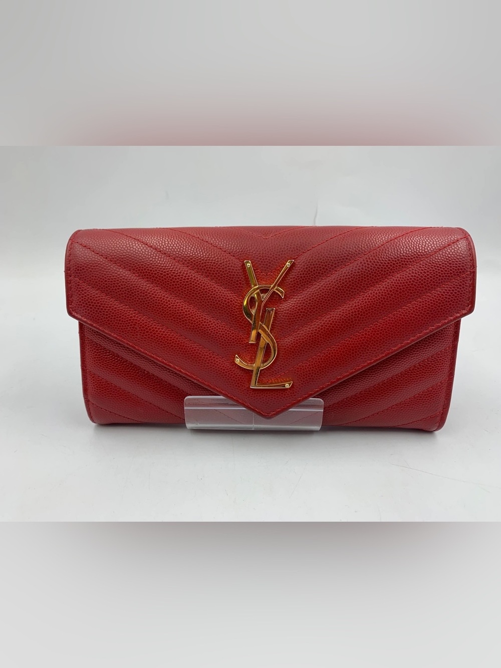 Saint Laurent Red Quilted long  Leather Wallet with Gold Logo